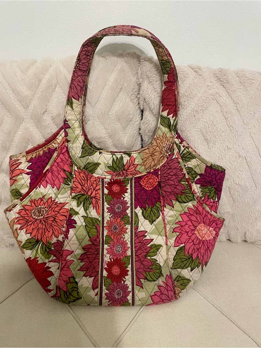 Vera Bradley Quilted Floral Shoulder Bag in Pink, Green and Cream